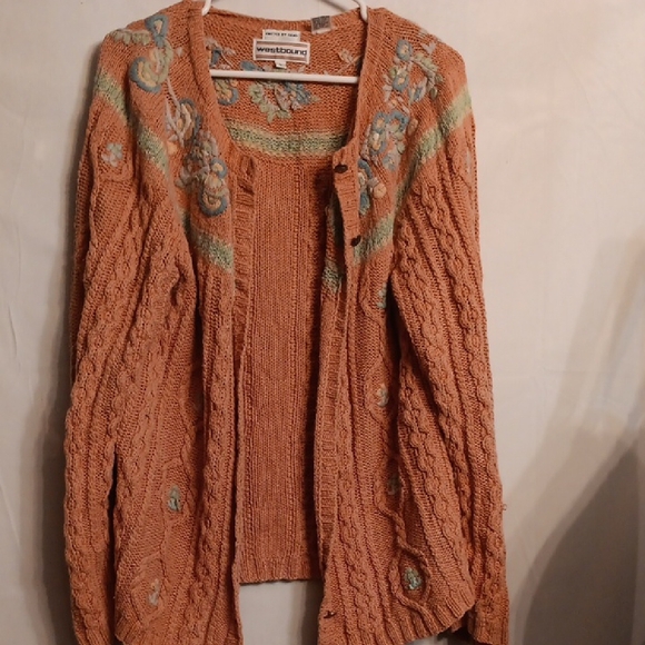 Westbound Women's Knitted By Hand Orange Sweater with Floral Embroidery Size L - Picture 1 of 9